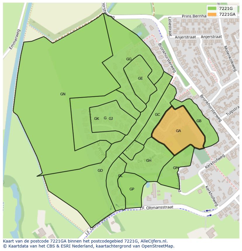 Afbeelding van het postcodegebied 7221 GA op de kaart.
