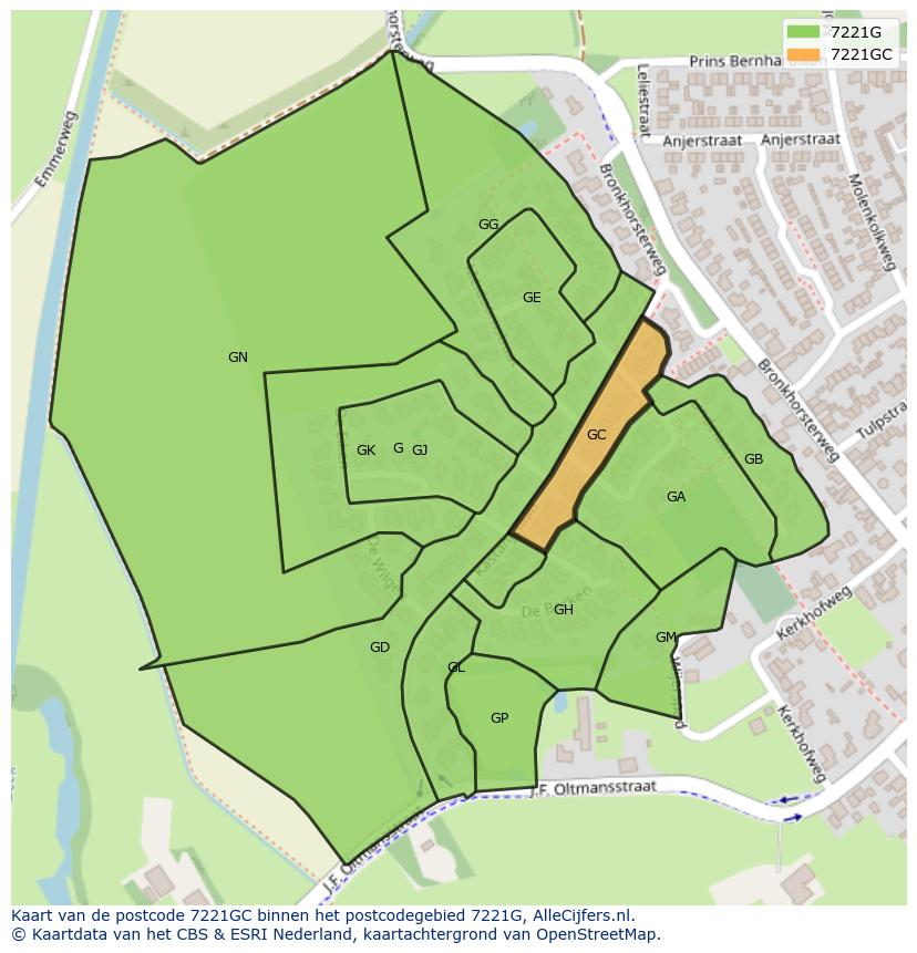 Afbeelding van het postcodegebied 7221 GC op de kaart.