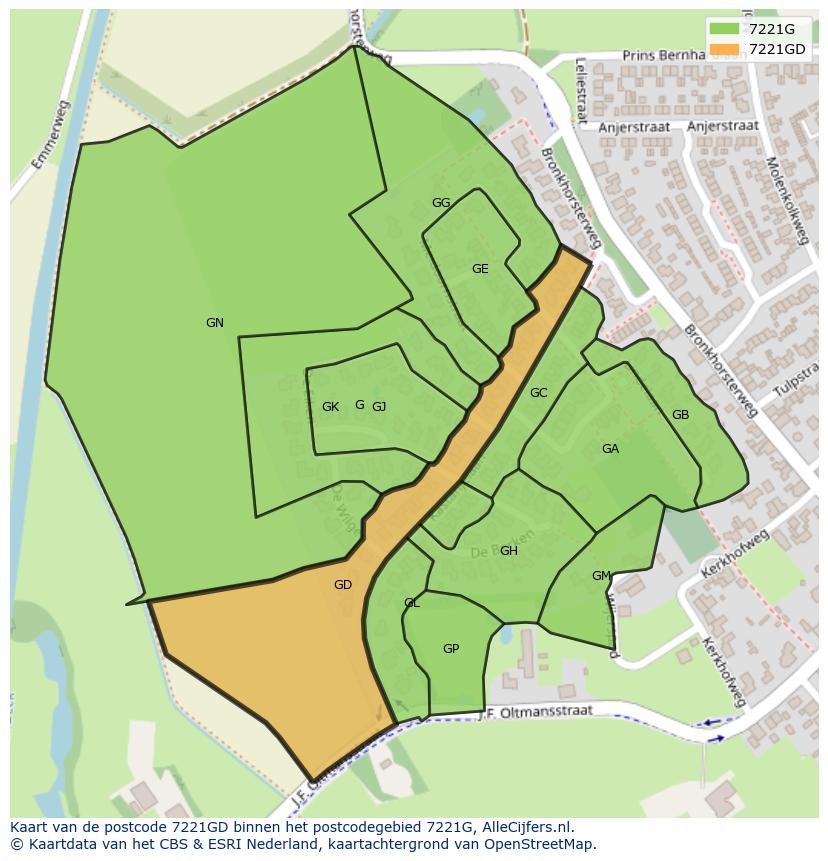 Afbeelding van het postcodegebied 7221 GD op de kaart.