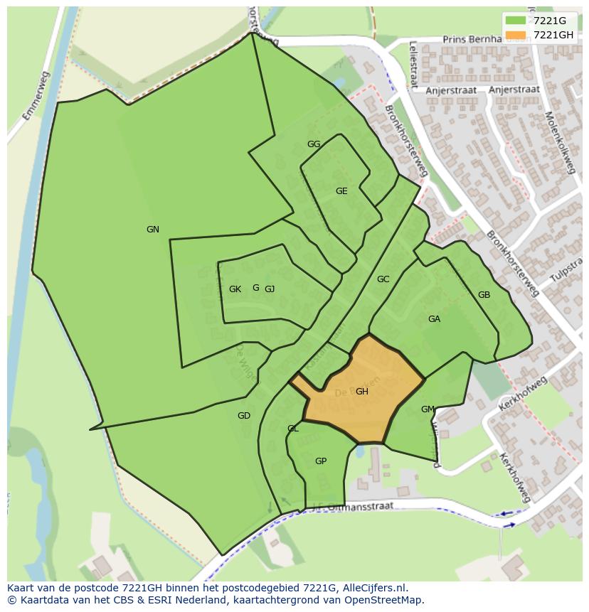 Afbeelding van het postcodegebied 7221 GH op de kaart.