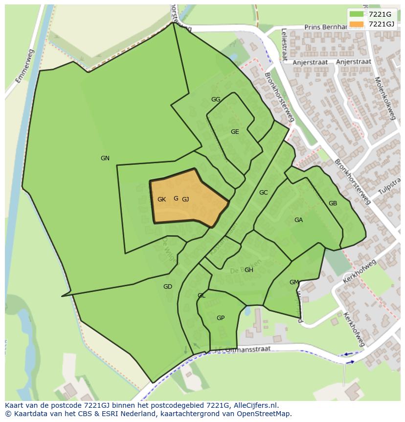 Afbeelding van het postcodegebied 7221 GJ op de kaart.