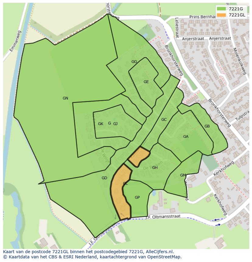 Afbeelding van het postcodegebied 7221 GL op de kaart.