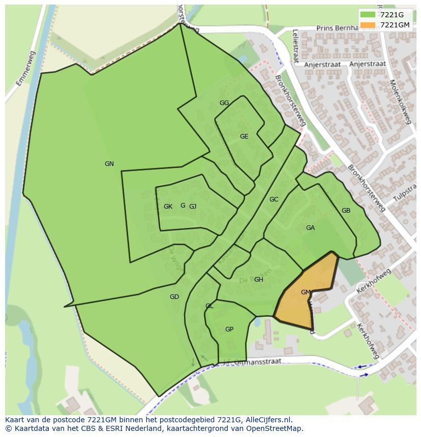 Afbeelding van het postcodegebied 7221 GM op de kaart.