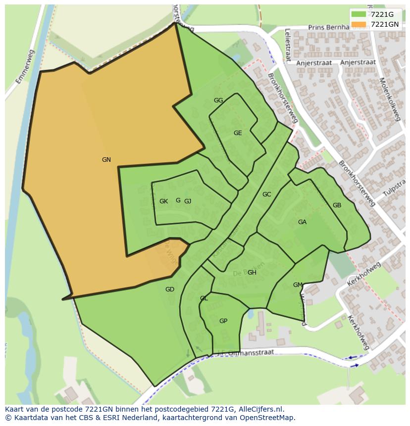 Afbeelding van het postcodegebied 7221 GN op de kaart.