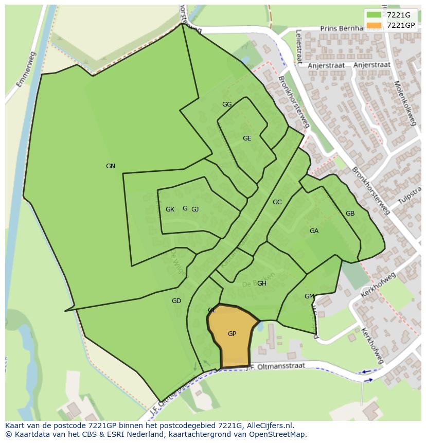Afbeelding van het postcodegebied 7221 GP op de kaart.