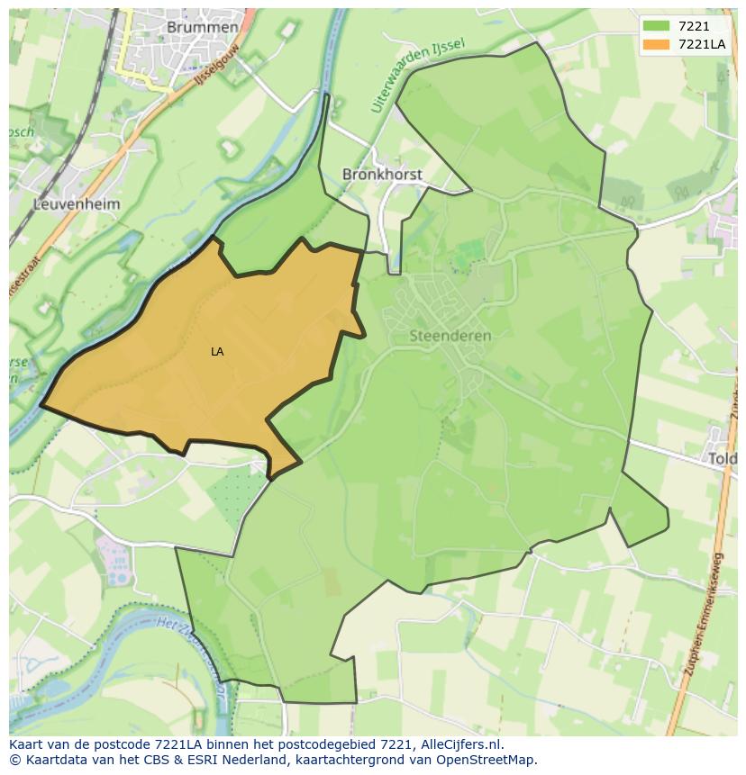 Afbeelding van het postcodegebied 7221 LA op de kaart.