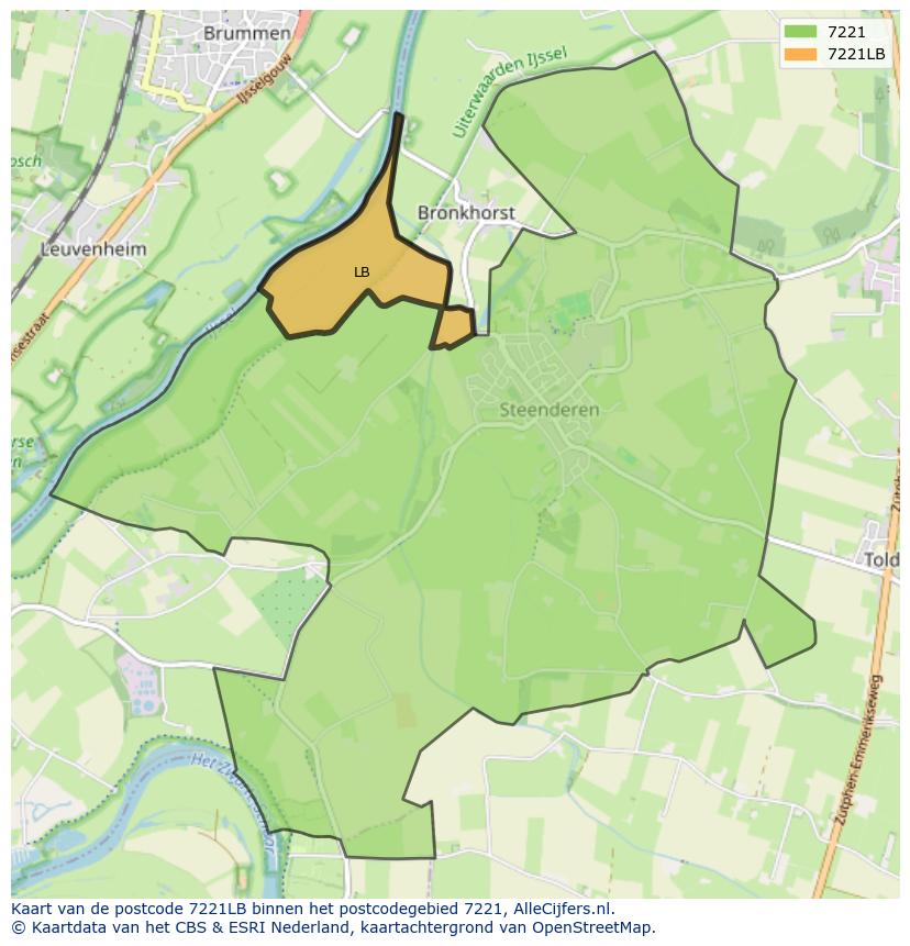 Afbeelding van het postcodegebied 7221 LB op de kaart.