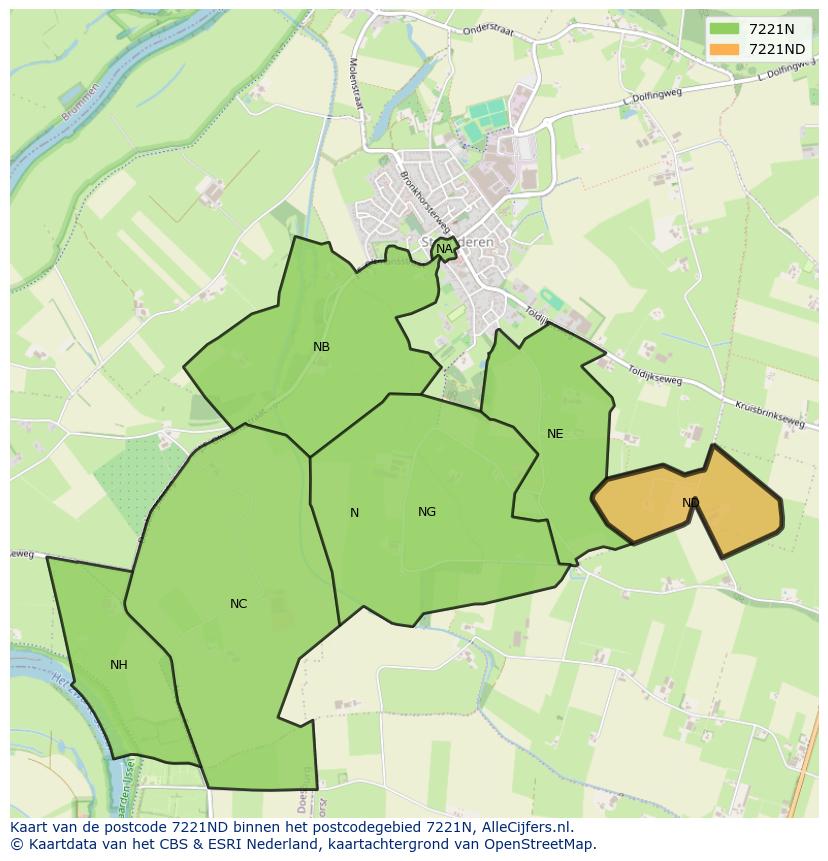 Afbeelding van het postcodegebied 7221 ND op de kaart.
