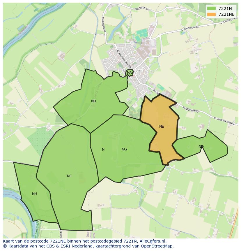 Afbeelding van het postcodegebied 7221 NE op de kaart.