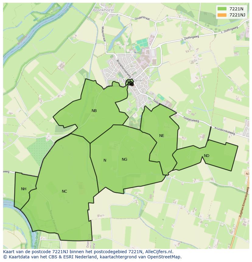 Afbeelding van het postcodegebied 7221 NJ op de kaart.