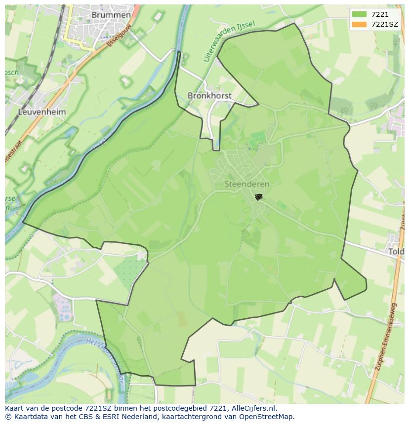 Afbeelding van het postcodegebied 7221 SZ op de kaart.