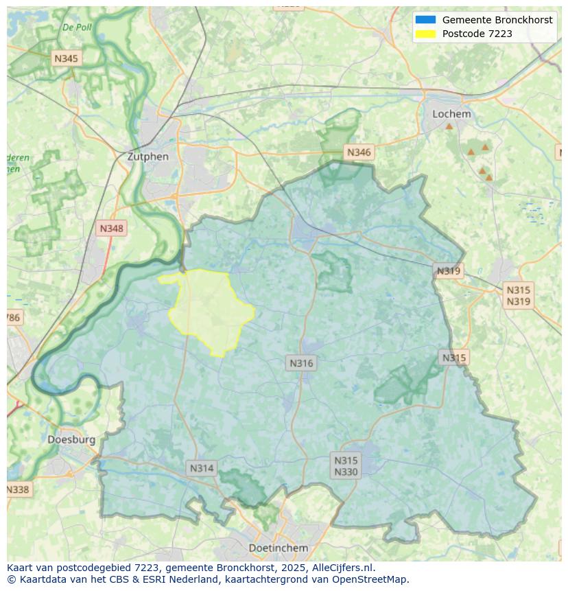 Afbeelding van het postcodegebied 7223 op de kaart.