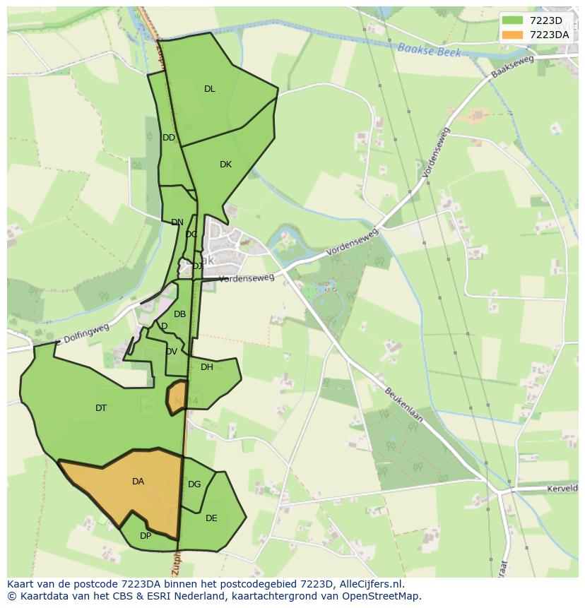 Afbeelding van het postcodegebied 7223 DA op de kaart.