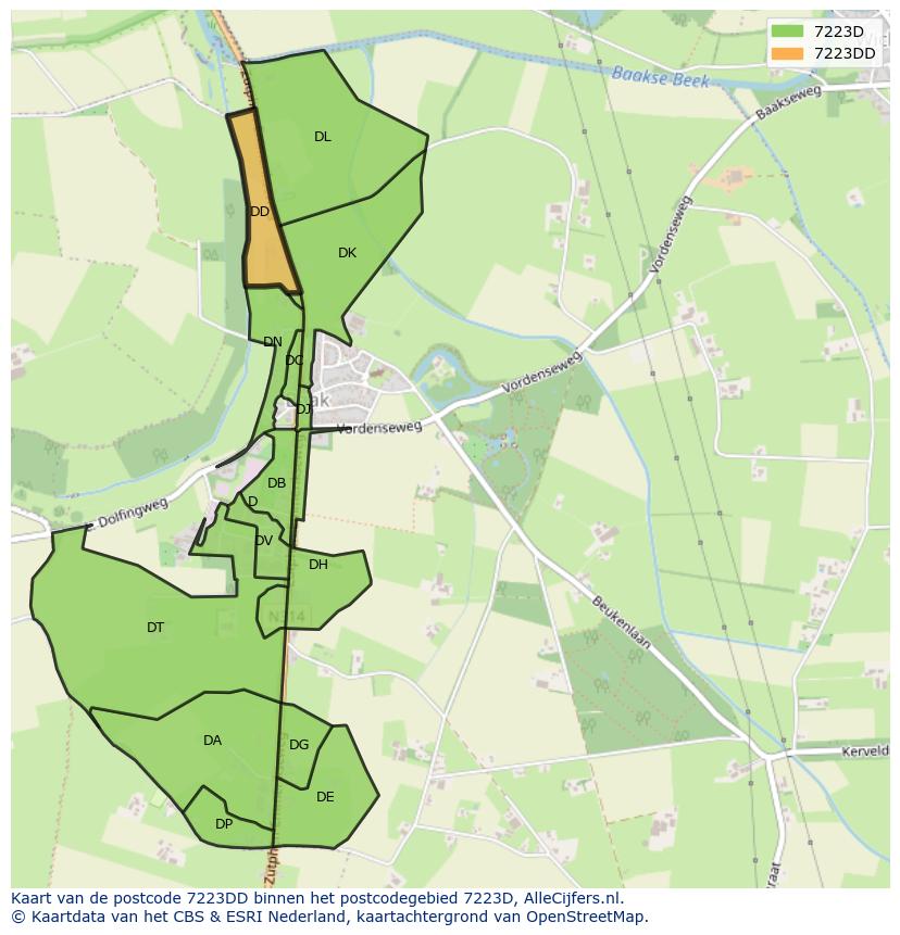 Afbeelding van het postcodegebied 7223 DD op de kaart.