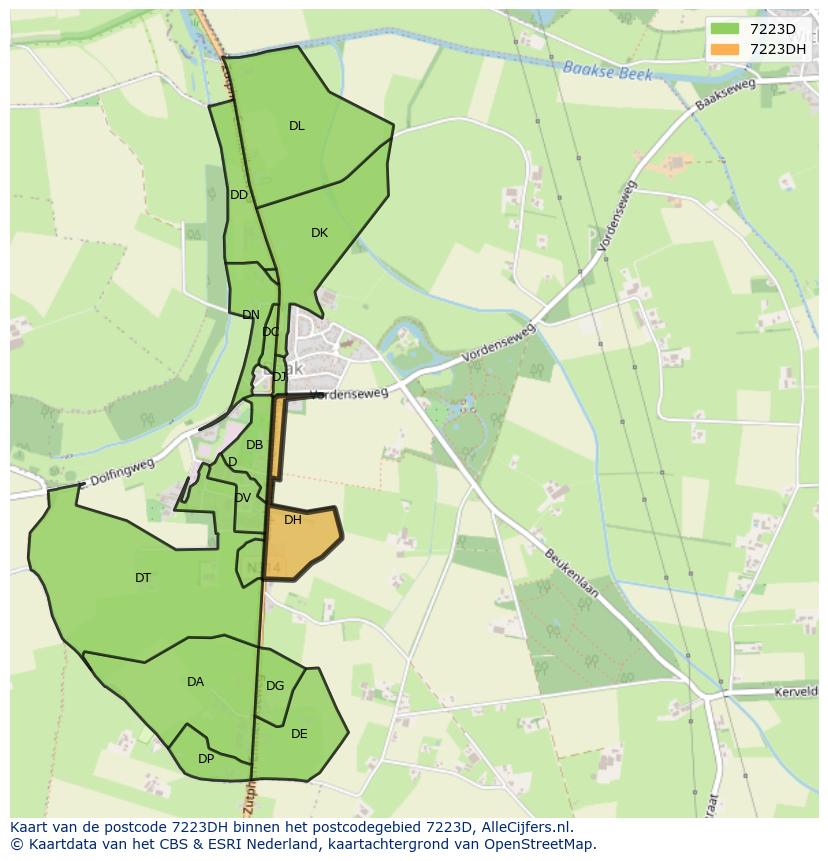 Afbeelding van het postcodegebied 7223 DH op de kaart.