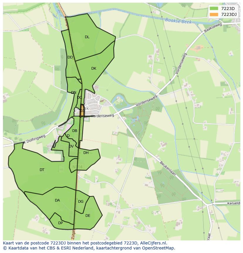 Afbeelding van het postcodegebied 7223 DJ op de kaart.