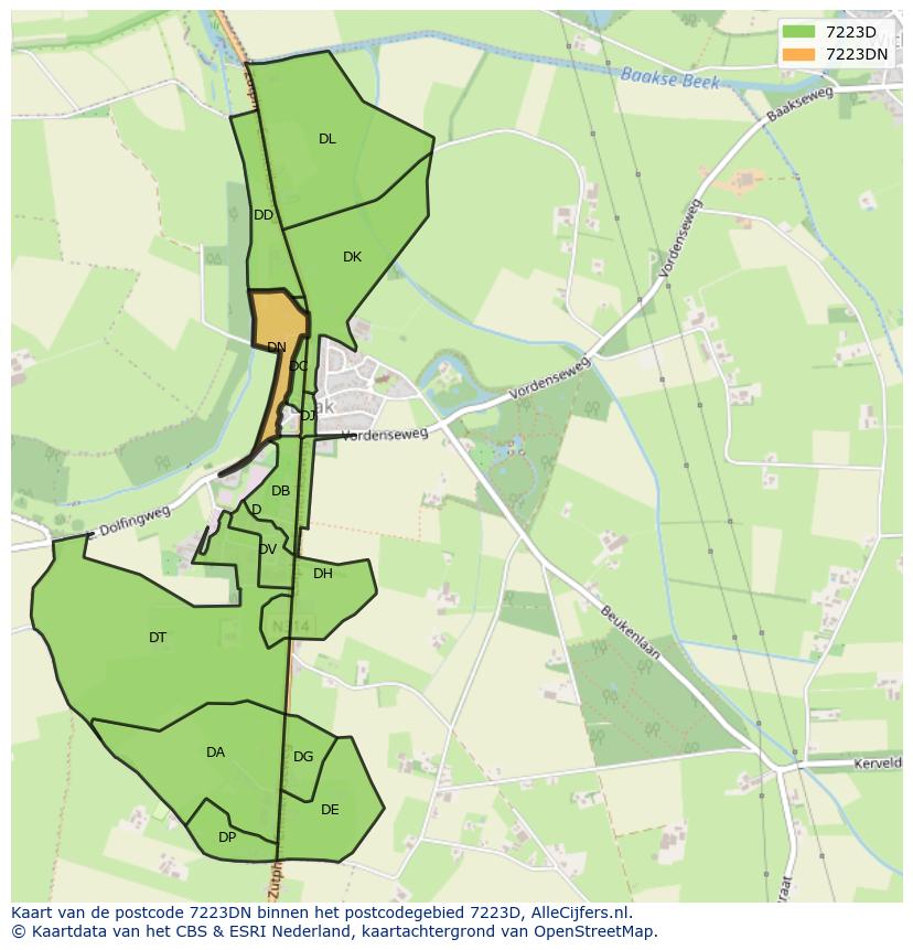Afbeelding van het postcodegebied 7223 DN op de kaart.