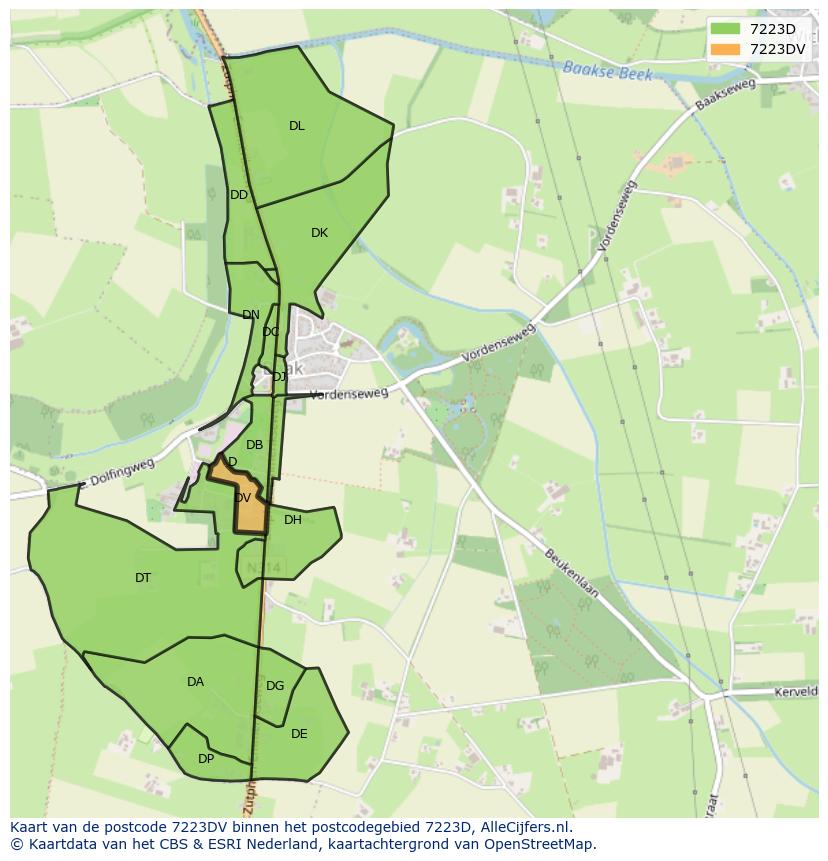 Afbeelding van het postcodegebied 7223 DV op de kaart.