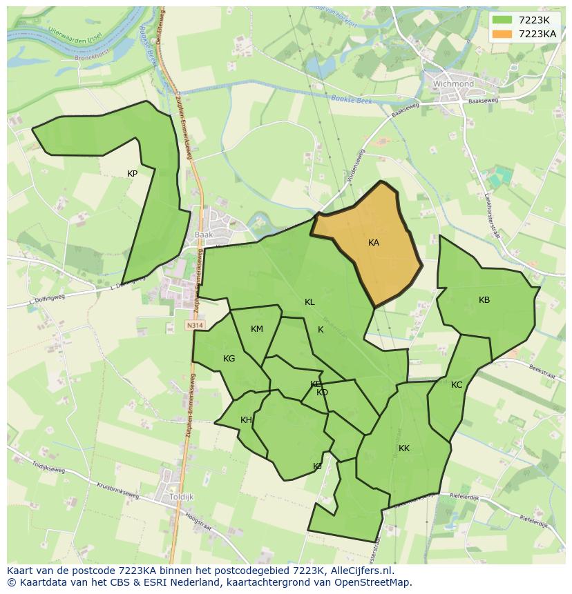 Afbeelding van het postcodegebied 7223 KA op de kaart.