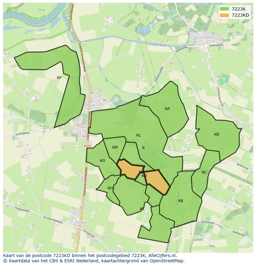Afbeelding van het postcodegebied 7223 KD op de kaart.