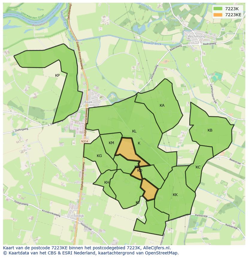 Afbeelding van het postcodegebied 7223 KE op de kaart.
