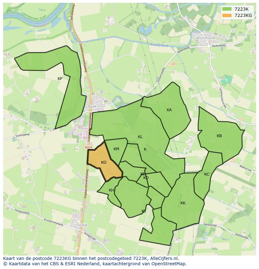 Afbeelding van het postcodegebied 7223 KG op de kaart.