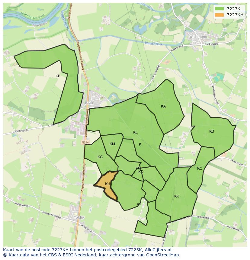 Afbeelding van het postcodegebied 7223 KH op de kaart.