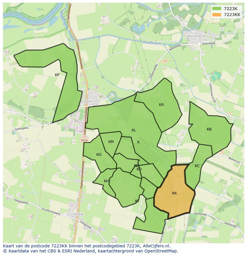 Afbeelding van het postcodegebied 7223 KK op de kaart.