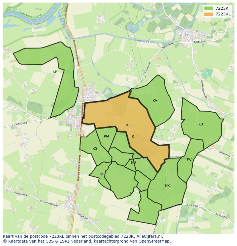 Afbeelding van het postcodegebied 7223 KL op de kaart.