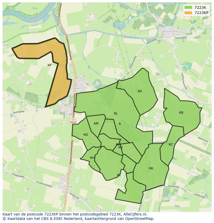 Afbeelding van het postcodegebied 7223 KP op de kaart.