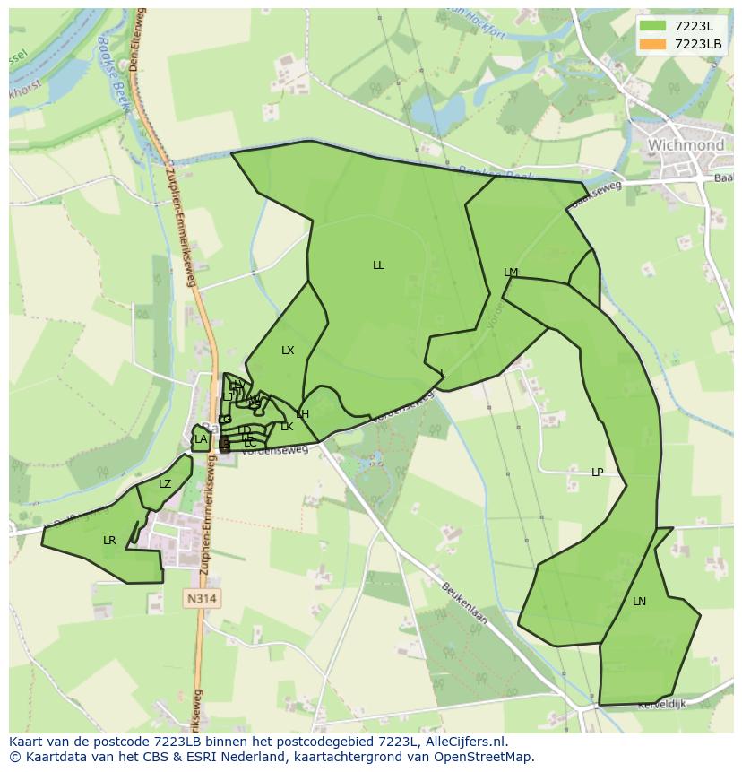 Afbeelding van het postcodegebied 7223 LB op de kaart.