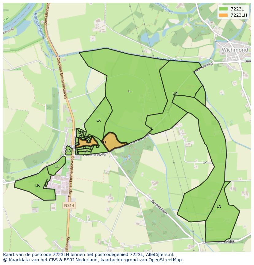 Afbeelding van het postcodegebied 7223 LH op de kaart.