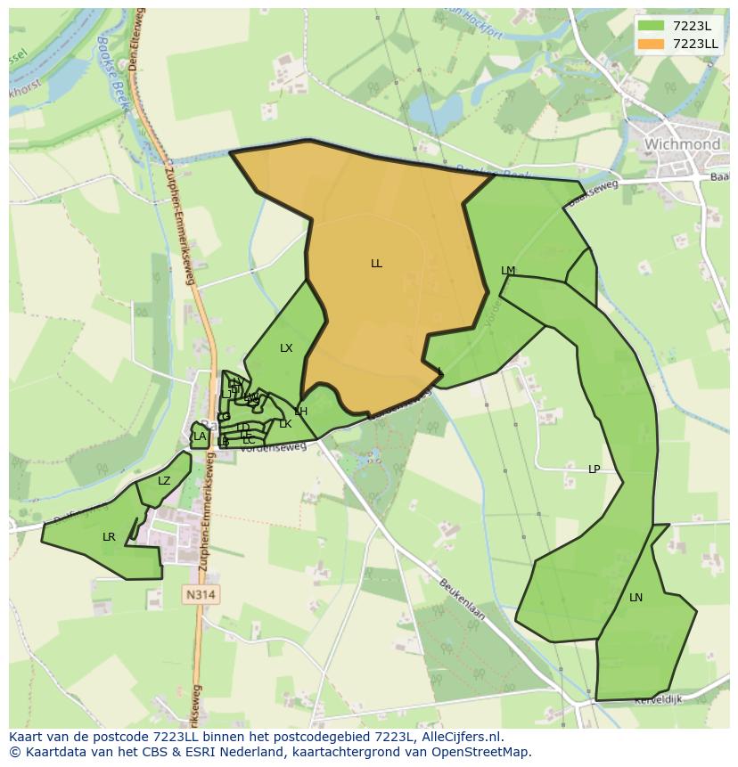 Afbeelding van het postcodegebied 7223 LL op de kaart.