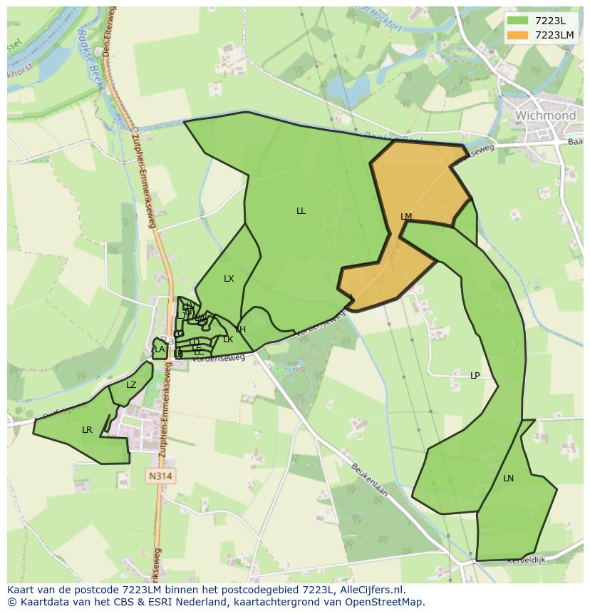 Afbeelding van het postcodegebied 7223 LM op de kaart.