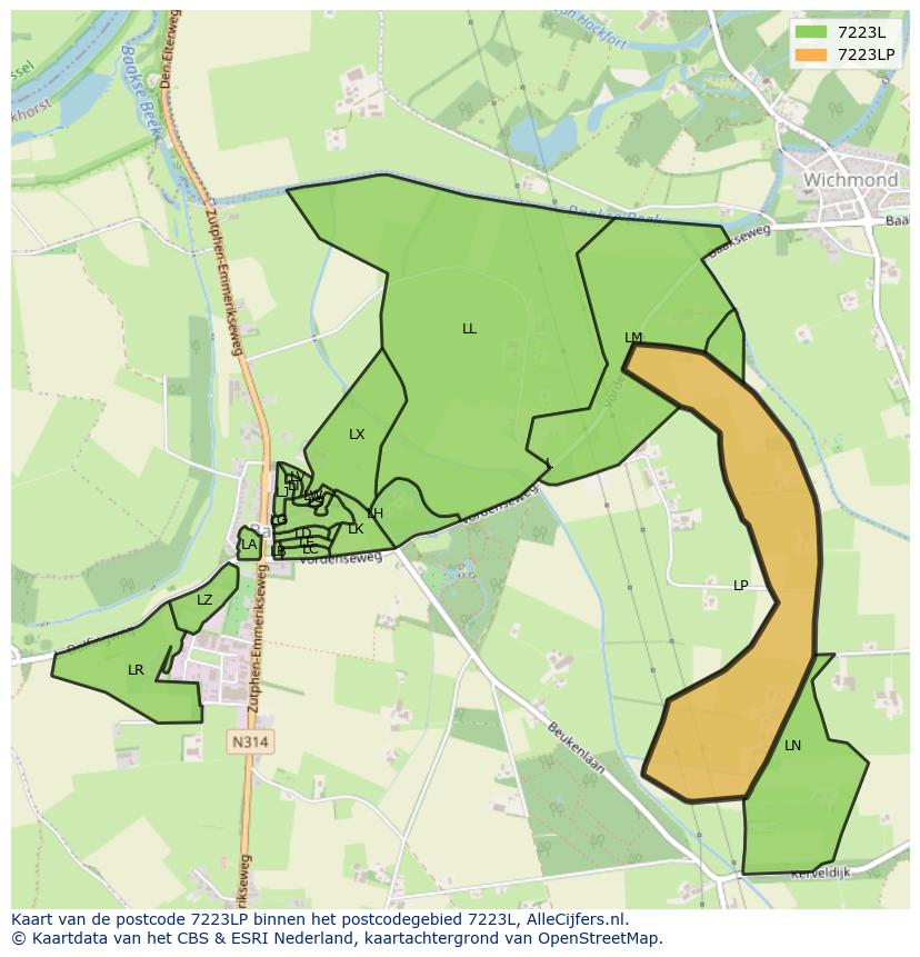 Afbeelding van het postcodegebied 7223 LP op de kaart.