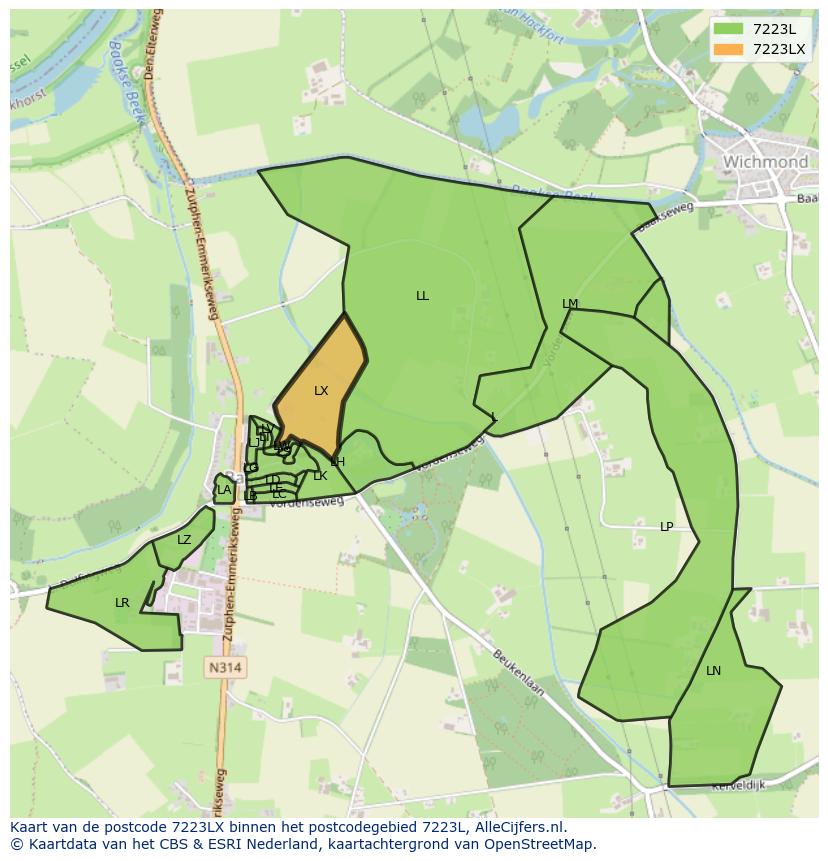 Afbeelding van het postcodegebied 7223 LX op de kaart.