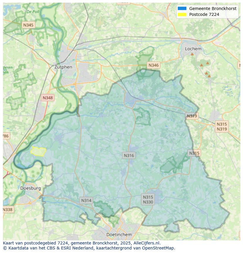 Afbeelding van het postcodegebied 7224 op de kaart.
