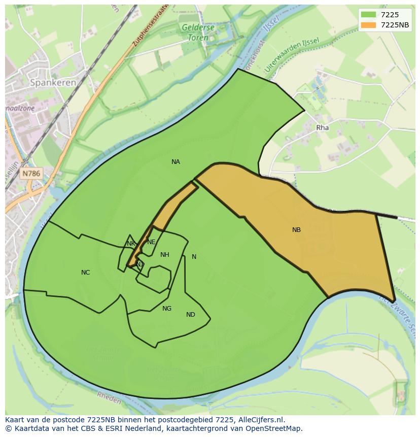 Afbeelding van het postcodegebied 7225 NB op de kaart.