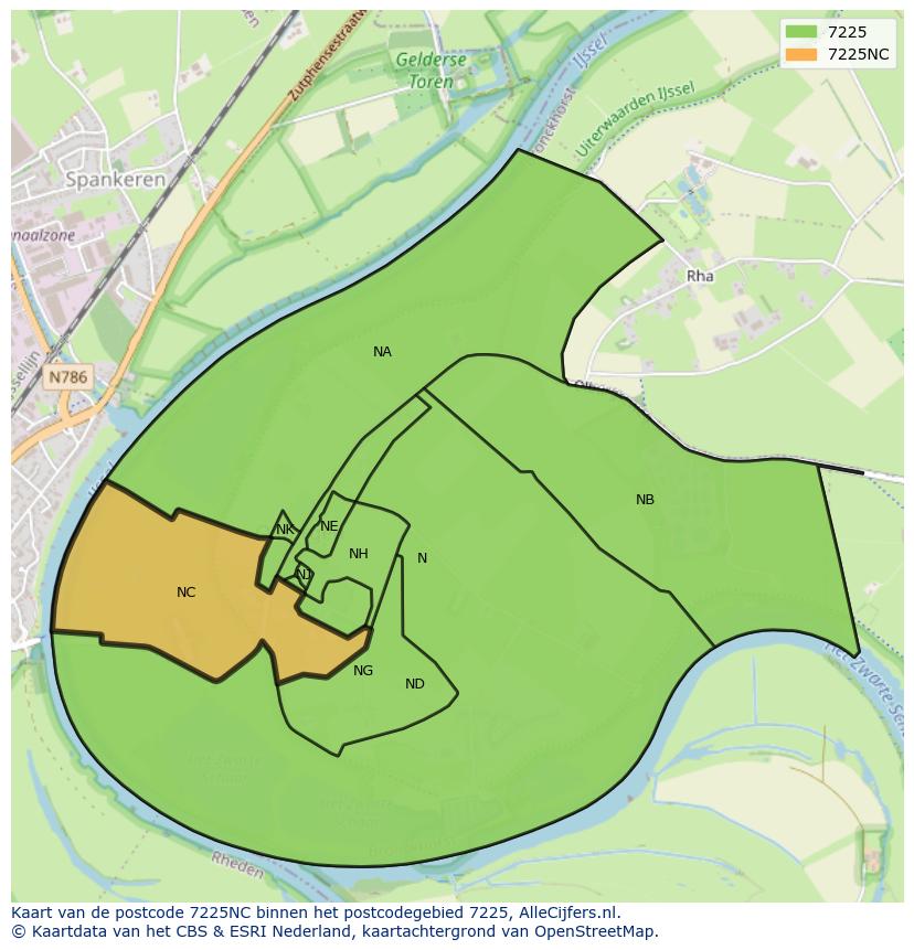 Afbeelding van het postcodegebied 7225 NC op de kaart.