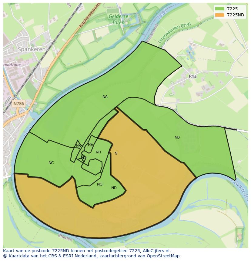 Afbeelding van het postcodegebied 7225 ND op de kaart.