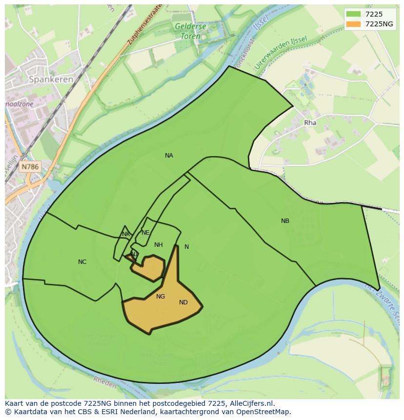 Afbeelding van het postcodegebied 7225 NG op de kaart.
