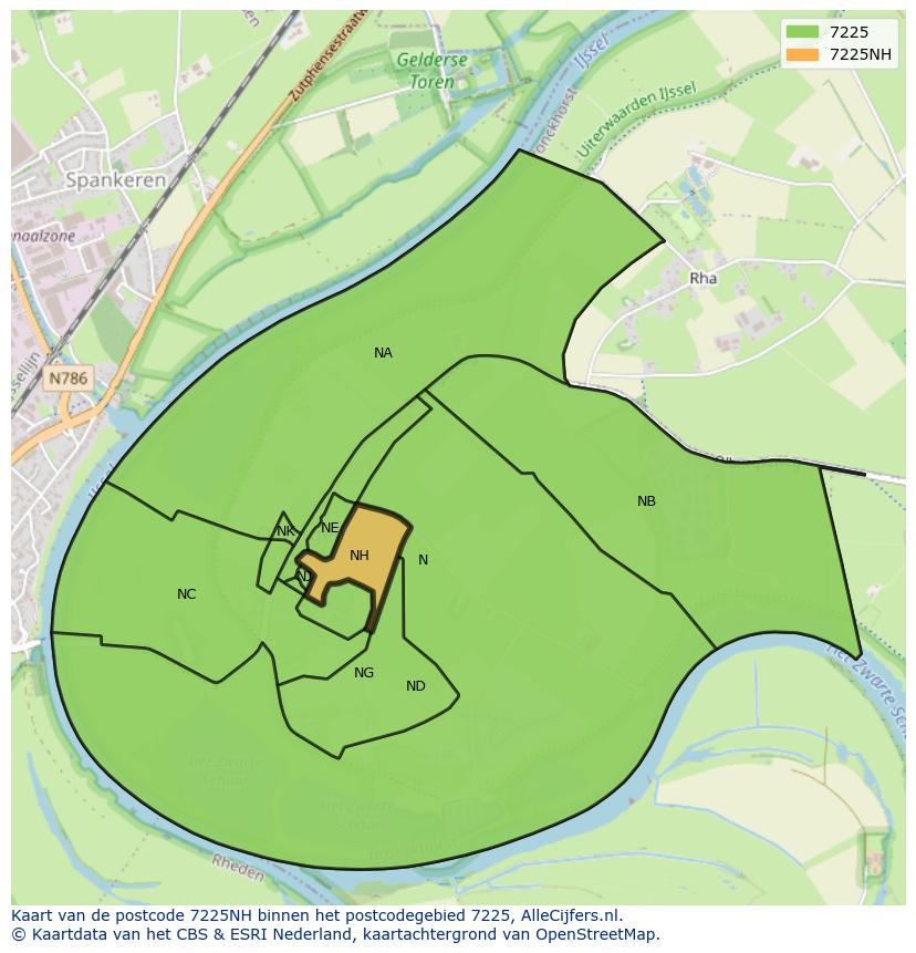 Afbeelding van het postcodegebied 7225 NH op de kaart.
