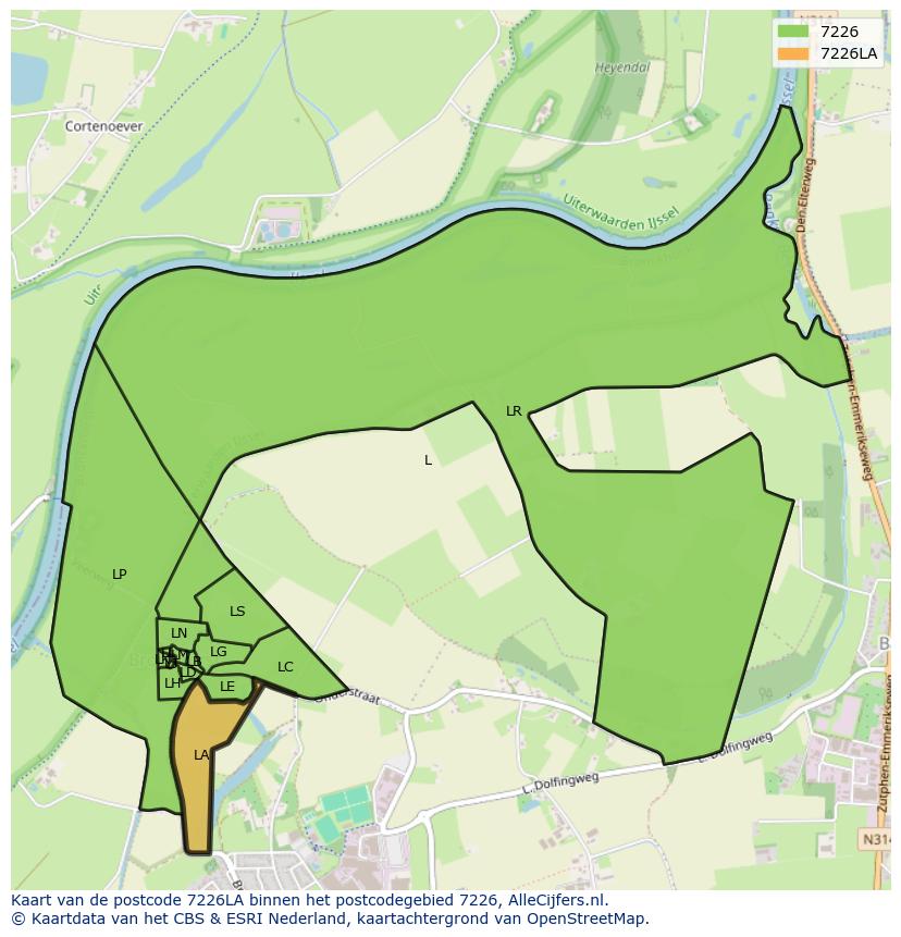 Afbeelding van het postcodegebied 7226 LA op de kaart.