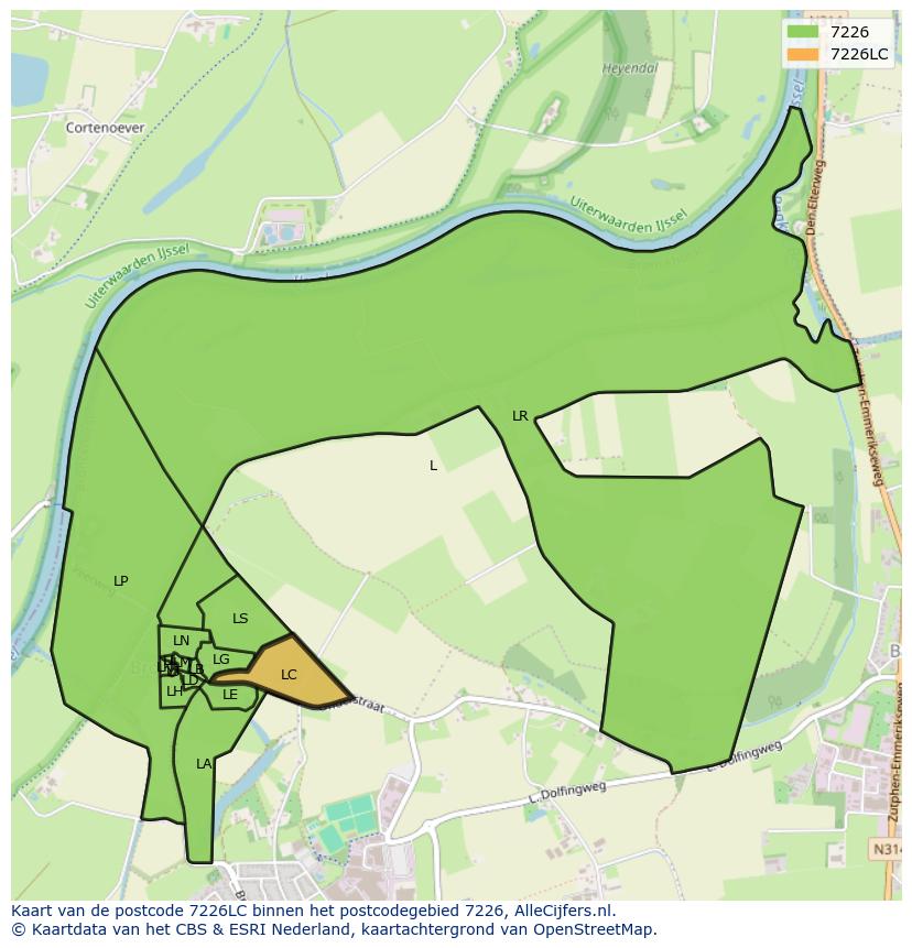 Afbeelding van het postcodegebied 7226 LC op de kaart.