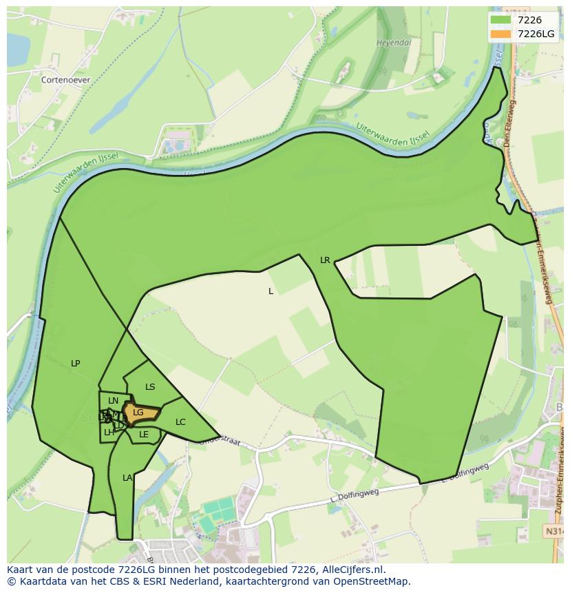 Afbeelding van het postcodegebied 7226 LG op de kaart.