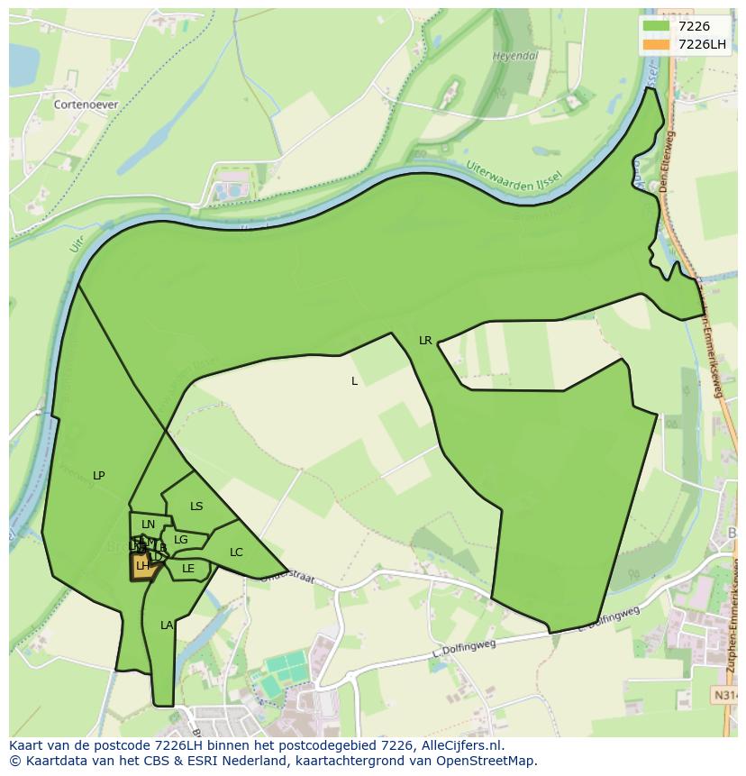 Afbeelding van het postcodegebied 7226 LH op de kaart.