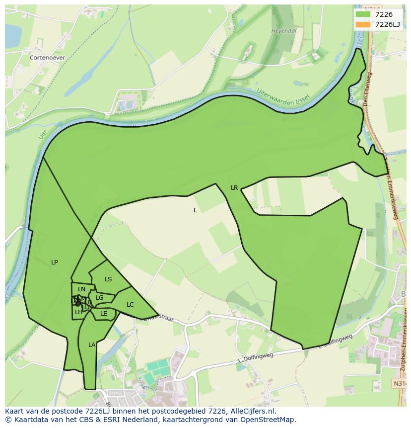 Afbeelding van het postcodegebied 7226 LJ op de kaart.