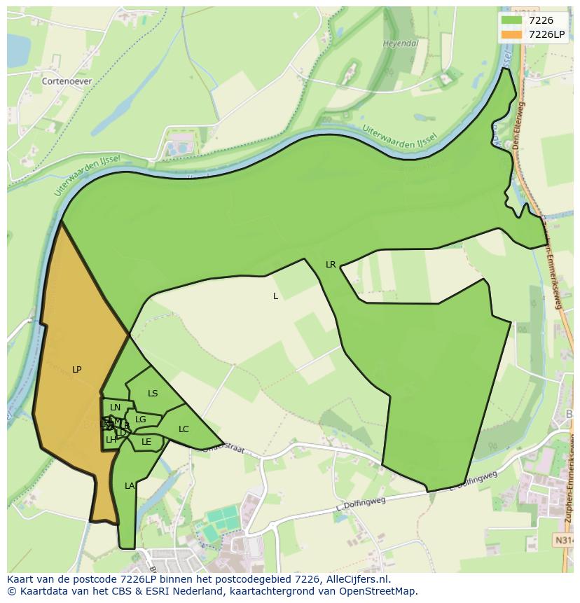 Afbeelding van het postcodegebied 7226 LP op de kaart.