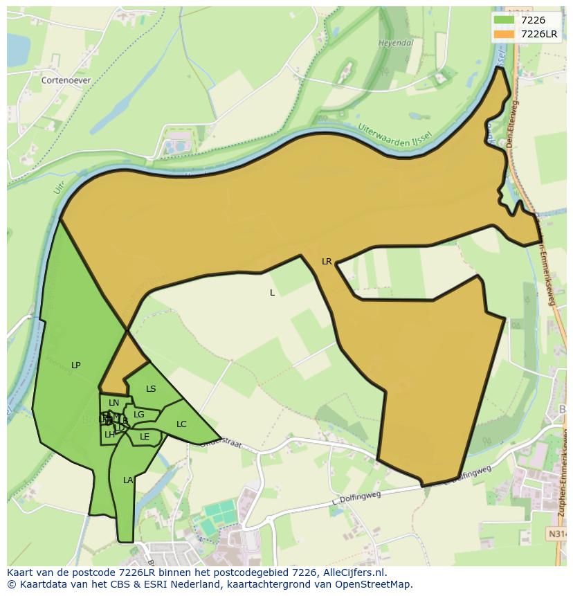 Afbeelding van het postcodegebied 7226 LR op de kaart.