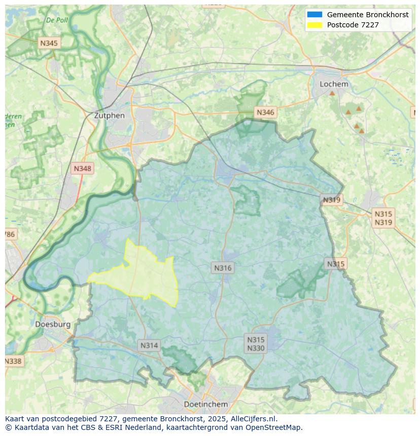 Afbeelding van het postcodegebied 7227 op de kaart.